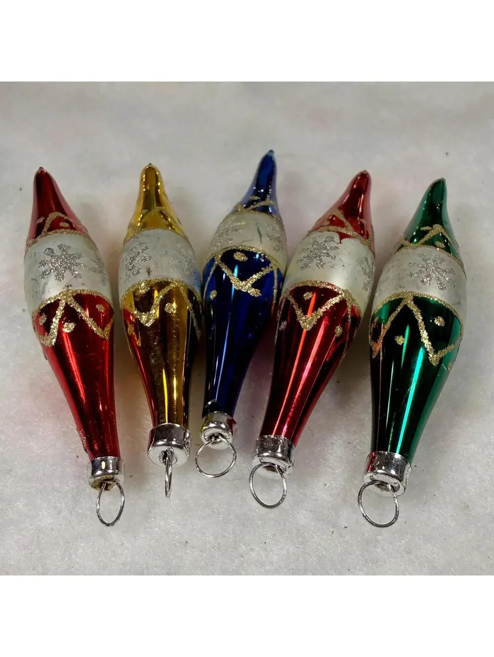 Blown Glass Long Tapered Ornaments - Set of 5